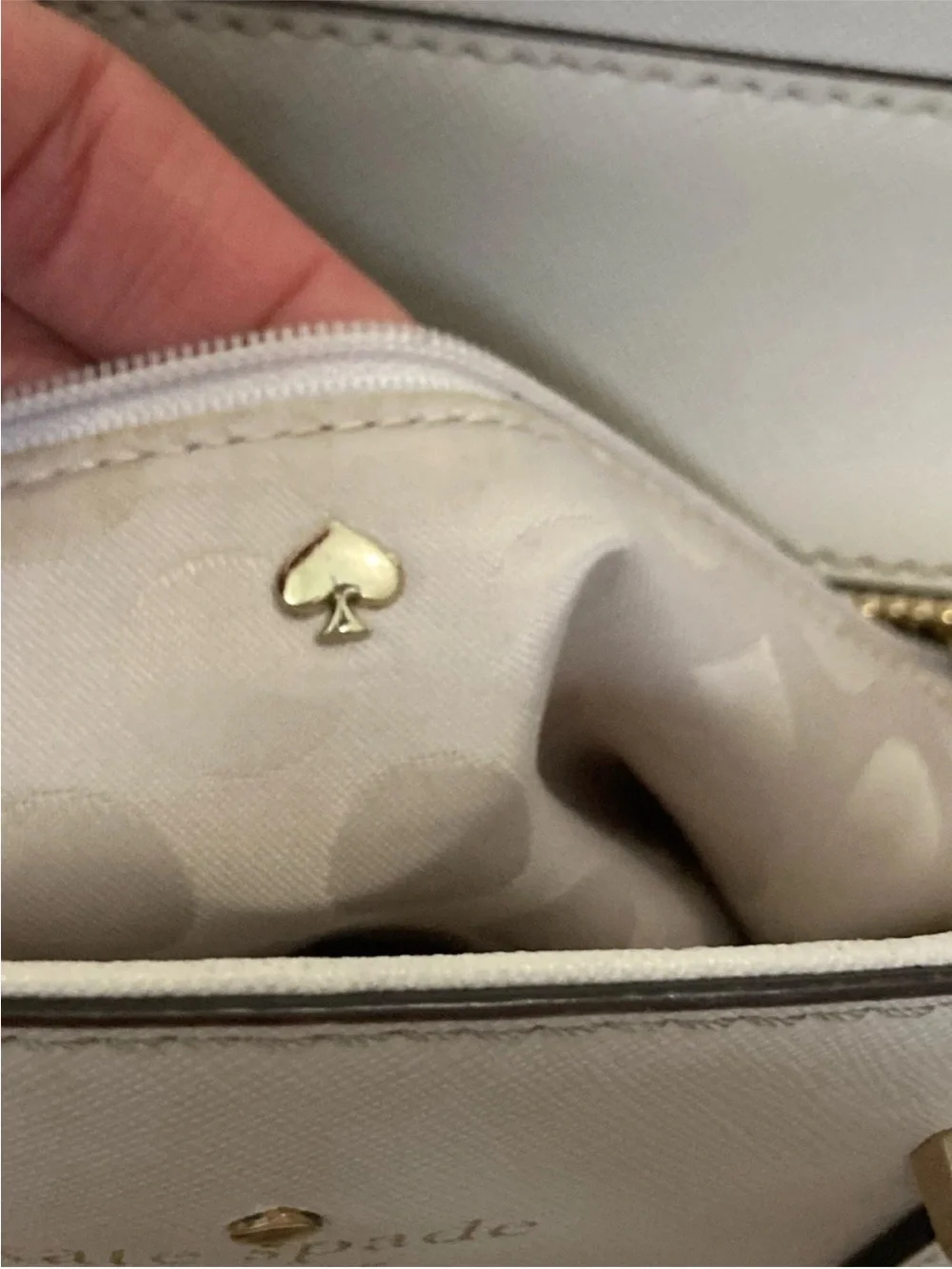 kate spade Cream and White Structured Tote with Gold Hardware